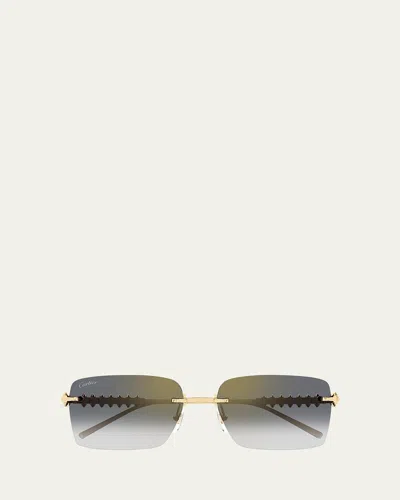 CARTIER RIMLESS METAL RECTANGLE SUNGLASSES