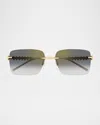 Cartier 58mm Rimless Rectangular Sunglasses In Gold