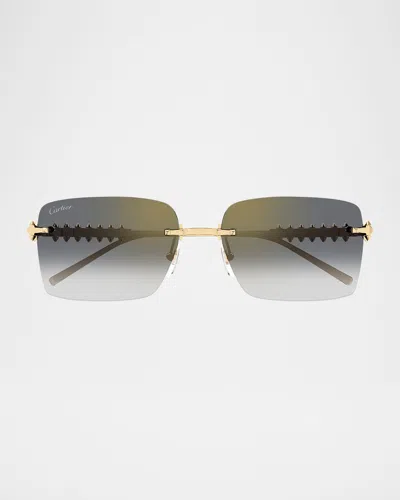 CARTIER RIMLESS METAL RECTANGLE SUNGLASSES