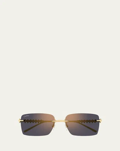 Cartier Rimless Metal Rectangle Sunglasses In Gold