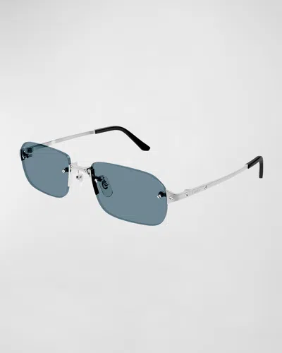 Cartier Rimless Metal Rectangle Sunglasses In Light Blue