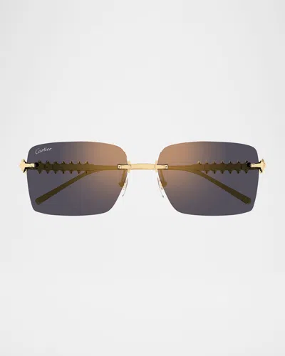 Cartier Rimless Metal Rectangle Sunglasses In Multi