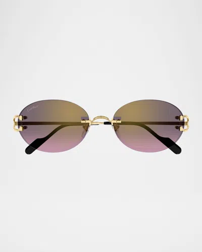 Cartier Rimless Metal Round Sunglasses In 004 Smooth Golden Finish ...