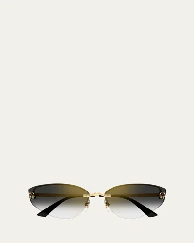 Cartier Rimless Panther Metal Alloy Cat-eye Sunglasses In Smooth Golden Finish