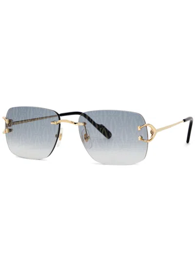 Cartier Rimless Rectangle-frame Sunglasses, Sunglasses, Gold Lenses
