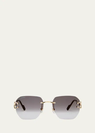 Cartier Rimless Square Metal Sunglasses In Black