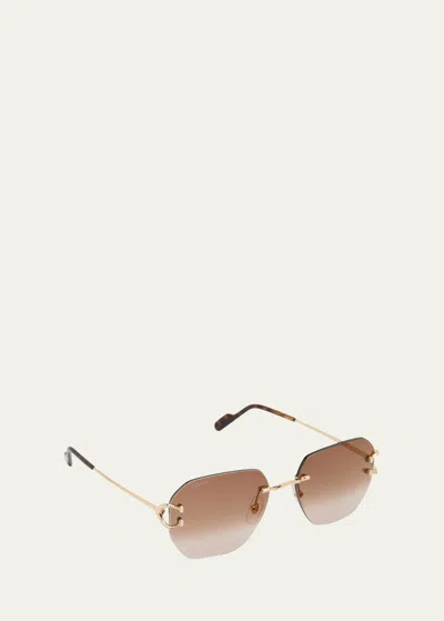 Cartier Rimless Square Metal Sunglasses In 002 Smooth Golden