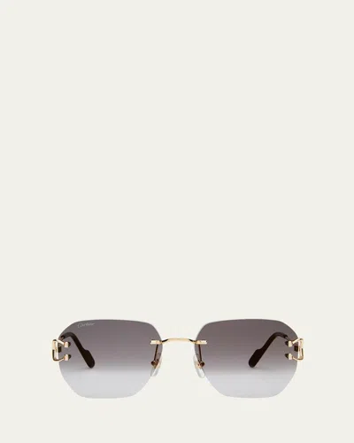 Cartier Rimless Square Metal Sunglasses In Smooth Golden Finish