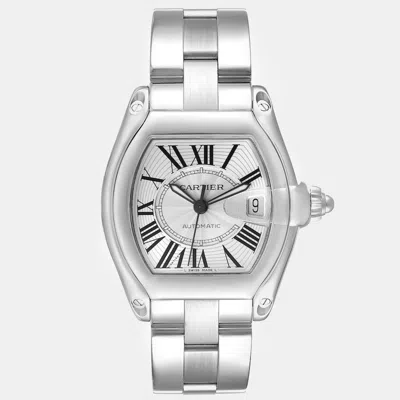 Pre-owned Cartier Roadster Large Silver Dial Steel Men's Watch 38 Mm