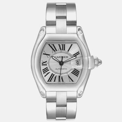Pre-owned Cartier Roadster Large Silver Dial Steel Mens Watch W62025v3 38 Mm X 43 Mm
