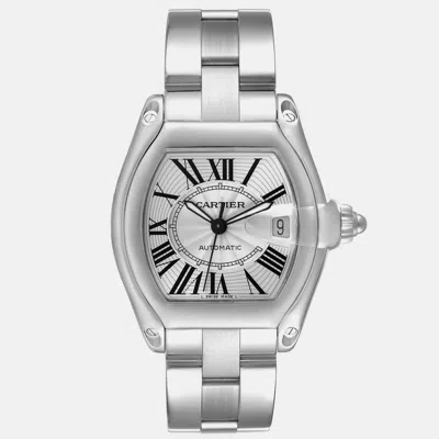 Pre-owned Cartier Roadster Large Silver Dial Steel Mens Watch W62025v3