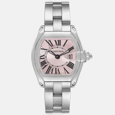 Pre-owned Cartier Roadster Small Pink Dial Steel Ladies Watch 30 Mm