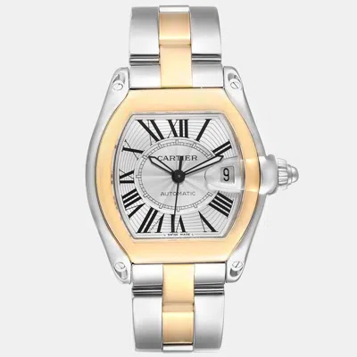 Pre-owned Cartier Roadster Steel Yellow Gold Silver Dial Men's Watch 38 Mm