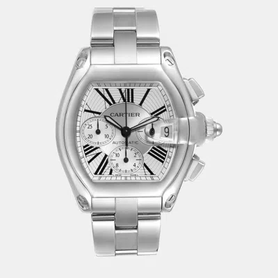 Pre-owned Cartier Roadster Xl Chronograph Steel Men's Watch 43 Mm In Silver
