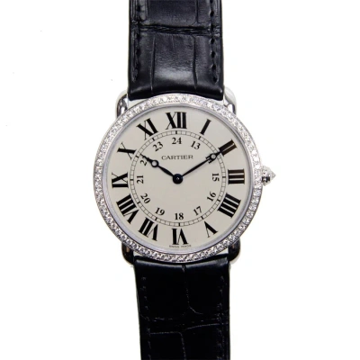 Cartier Ronde Louis Large Model Diamond Bezel Silver Dial 18 Kt White Gold Ladies Watch Wr000551 In Black