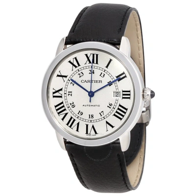 Cartier Ronde Solo Automatic Silvered Opaline Dial Men's Watch Wsrn0022 In Black