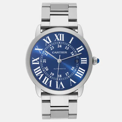 Pre-owned Cartier Ronde Solo Xl Blue Dial Automatic Steel Men's Watch Wsrn0023 42 Mm