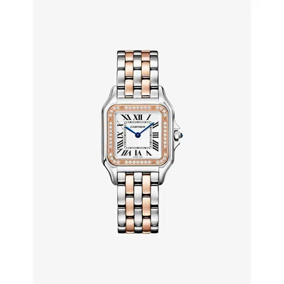 Cartier Rose Gold Crw3pn0015 Panthère De  Medium 18ct Rose-gold, Steel And Diamond Quartz Watch