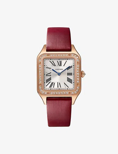 Cartier Rose Gold Crwjsa0019 Santos-dumont Small Model 18ct Rose-gold, 0.53ct Brilliant-cut Diamond And Leat