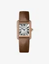 Cartier Rose Gold Crwjta0034 Tank Louis  18ct Rose-gold, Diamond And Leather Mechanical Watch In Rose Gold