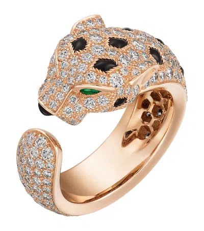 Cartier Rose Gold, Diamond, Emerald And Onyx Panthère De  Ring