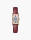 Cartier Rose Gold Tank Americaine Mini 18ct Rose-gold, 0.55ct Brilliant-cut Diamond And Leather Quartz Watch In Rose Gold