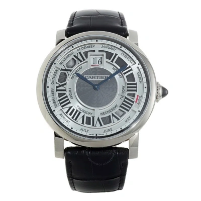Cartier Rotonde De  Perpetual Calendar Automatic 18 Kt White Gold Men's Watch W1580002 In Black
