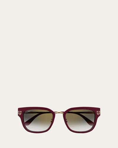 Cartier Round Acetate Sunglasses In Burgundy