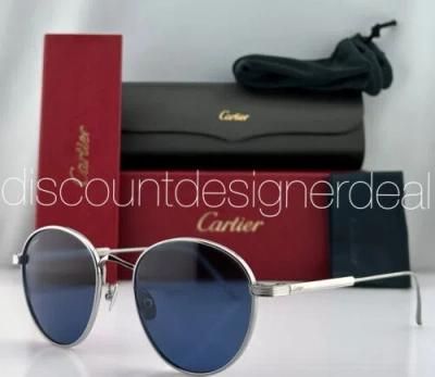 Pre-owned Cartier Round Sunglasses Ct0009s 004 Silver Titanium Frame Blue Ar Lens 53mm
