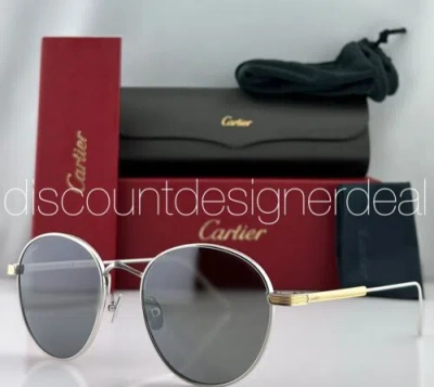 Pre-owned Cartier Round Sunglasses Ct0009s 006 Silver Titanium Frame Silver Mirror Lens 53