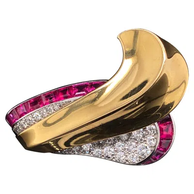 Pre-owned Cartier Ruby And Diamond 18 Karat Yellow Gold Brooch, Circa 1950.