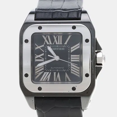 Pre-owned Cartier Santos 100 W2020008 Automatic Black Stainless Steel Men's Wristwatch 32 Mm