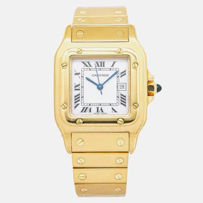 Pre-owned Cartier Santos 2960 Automatic White 18k Yellow Gold Women's Wristwatch 29 Mm