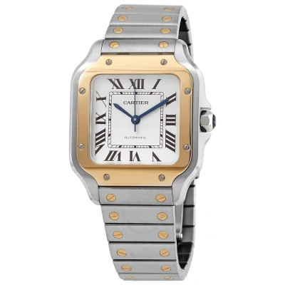 Cartier Santos Automatic Medium Size Silver Dial Ladies Watch W2sa0016 In Gold / Silver / Yellow