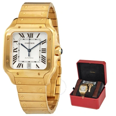 Cartier Santos Automatic White Dial 18kt Yellow Gold Men's Watch Wgsa0029