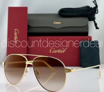 Pre-owned Cartier Santos Aviator Sunglasses Ct0298s 002 Gold Metal Frame Brown Gold Flash