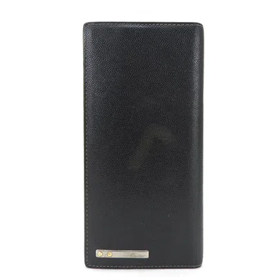 Pre-owned Cartier Santos Black Leather Long Wallet (bi-fold) ()