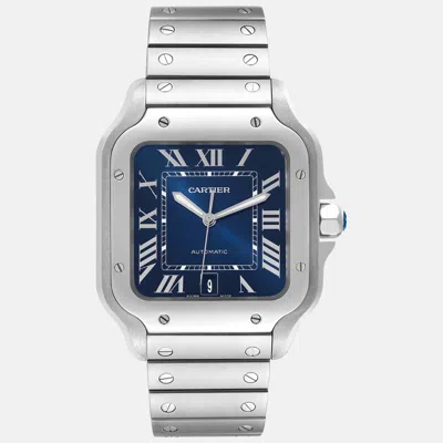 Pre-owned Cartier Santos Blue Dial Steel Men's Watch Wssa0030 39.8 X 47.5 Mm