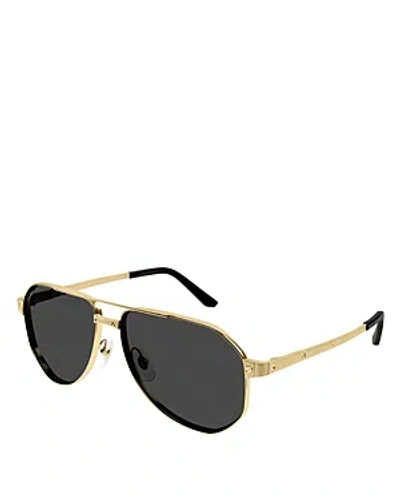 Cartier Santos Classic 24k Gold Plated Metal Polarized Navigator Sunglasses, 60mm In Gold/gray Polarized Solid