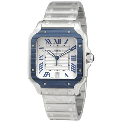 Cartier Santos De  Automatic Silver Dial Men's Watch Wssa0047 In Blue / Silver