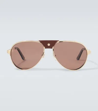 Cartier Santos De  Aviator Sunglasses In Gold