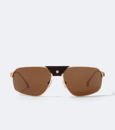 Cartier Santos De  Aviator Sunglasses In Brown