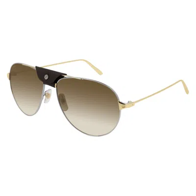 Cartier Santos De  Brown Pilot Men's Sunglasses Ct0038s 010 59 In Gold