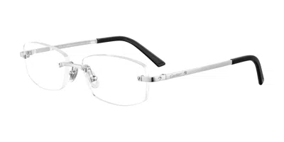 Cartier Santos De  Demo Rectangular Unisex Eyeglasses Ct0086o 002 54 In Silver