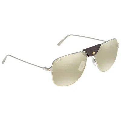 Cartier Santos De  Gold Mirror Navigator Men's Sunglasses Ct0037s 59 003 In Silver