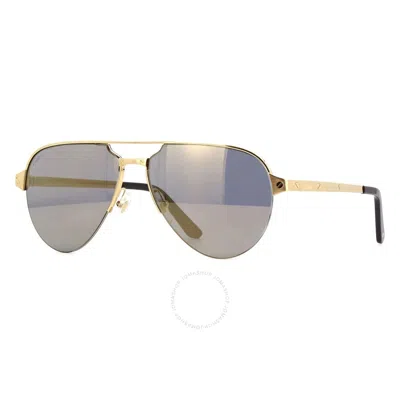 Cartier Santos De  Grey Gold Mirror Pilot Men's Sunglasses Ct0386s 003 60