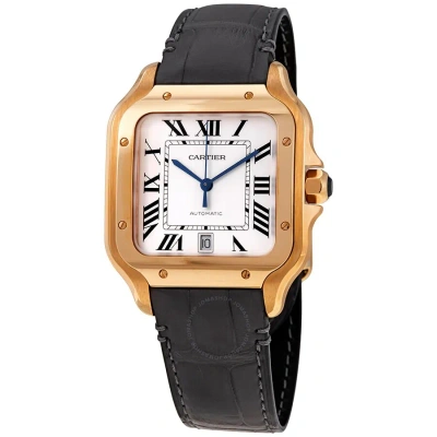 Cartier Santos De  Large Automatic Silver Dial Men's 18kt Rose Gold Watch Wgsa0011 In Black