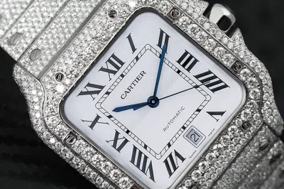 Pre-owned Cartier Santos De  Large Model Wssa0018 Custom Diamonds Stainless Steel