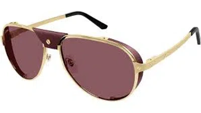 Cartier Santos De  Polarized Burgundy Pilot Men's Sunglasses Ct0296s 006 61 In Pattern