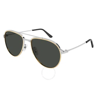 Cartier Santos De  Polarized Grey Pilot Men's Sunglasses Ct0325s 005 59 In Metallic
